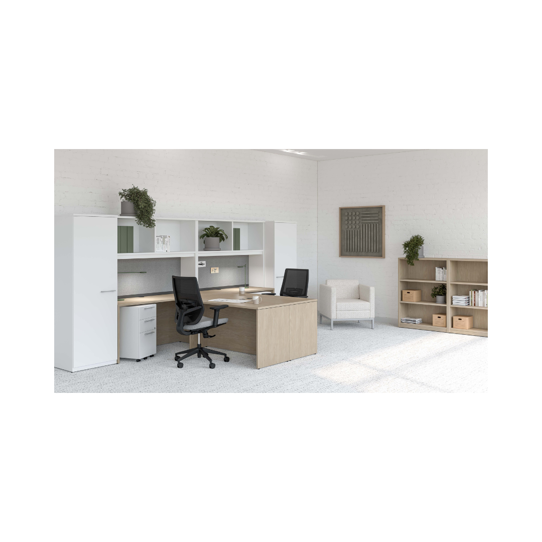 Contemporary Office Desk with Hutch and Wardrobe Cabinet