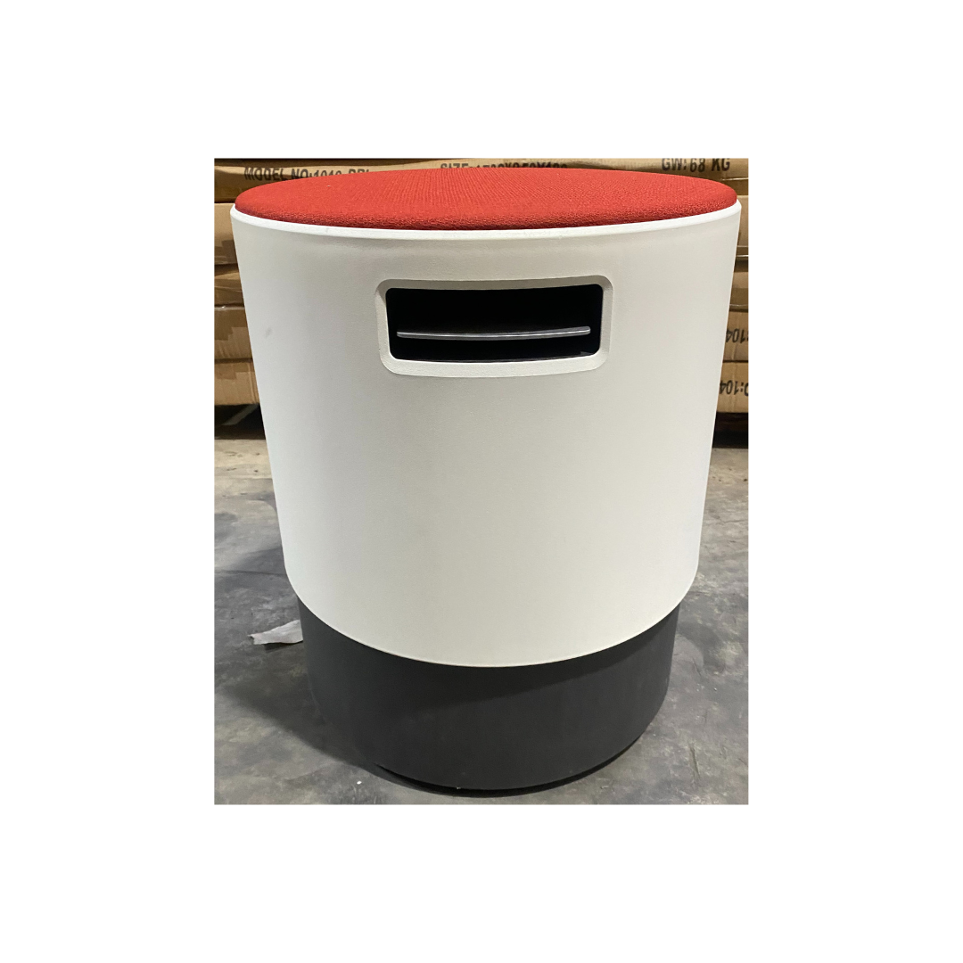 Steelcase Turnstone Buoy motion stool featuring red upholstered top and adjustable rocking base, ideal for modern flexible workspaces