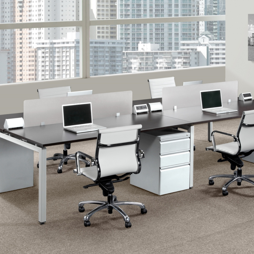 Modern desktop privacy screen for benching systems and collaborative workspaces