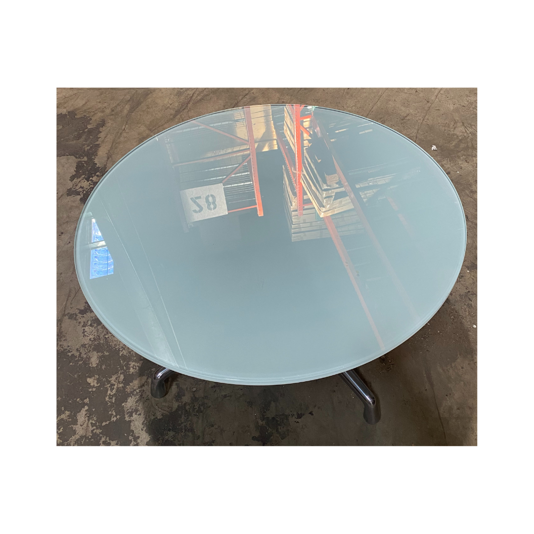 Coalesse SW_1 Occasional Table with Frosted glass top and polished aluminum base