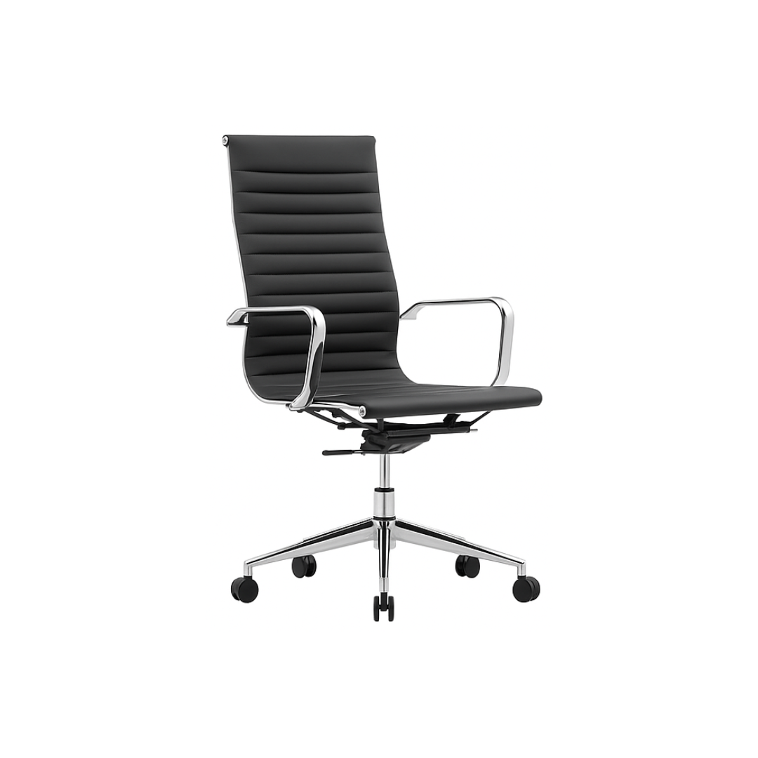 Black Eames style executive chair without arm covers