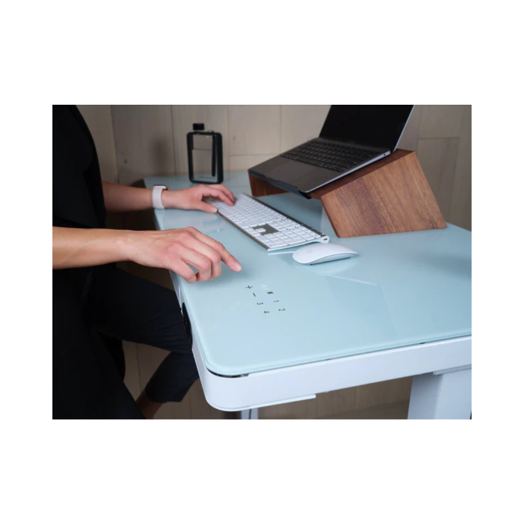 Glass standing desk in black and white