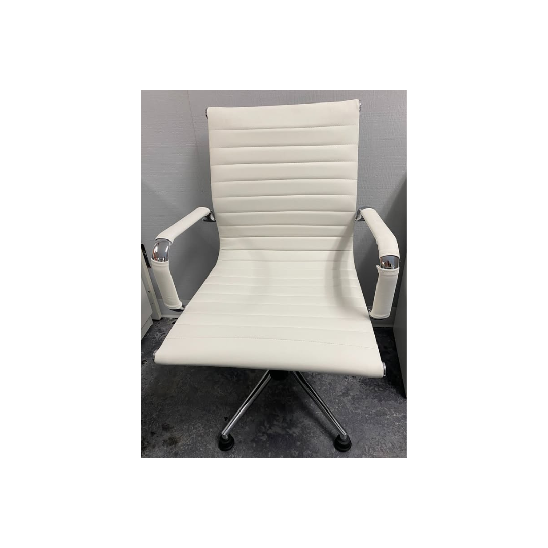 White ribbed high-back executive office chair with armrests, available in Morrisville, NC.