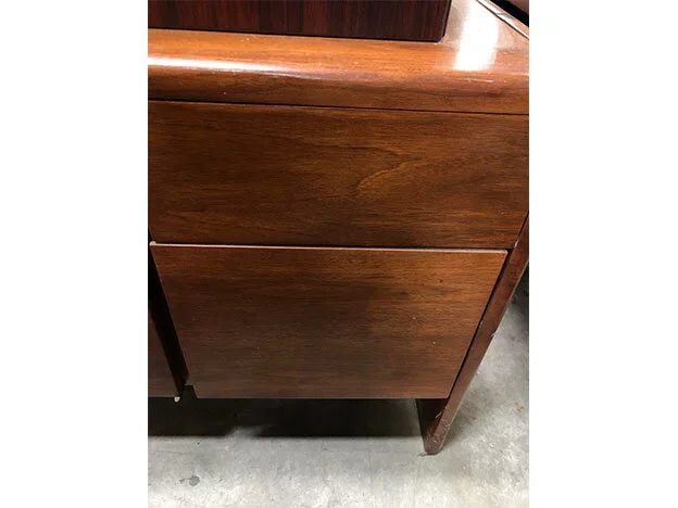 Close up of vintage Steelcase desk detailing and drawer construction