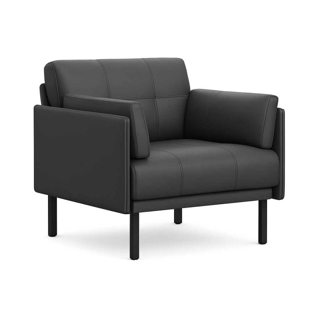 Black upholstered lounge chair for reception or waiting area
