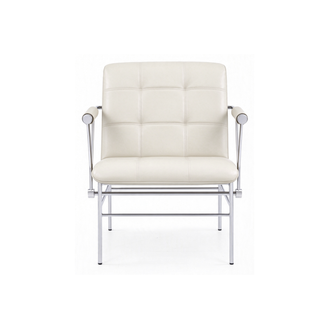 Napa modern guest char in cream upholstery with stitched square detailing, chrome frame, and padded arms, available at Dynamic Office Services near Raleigh, NC