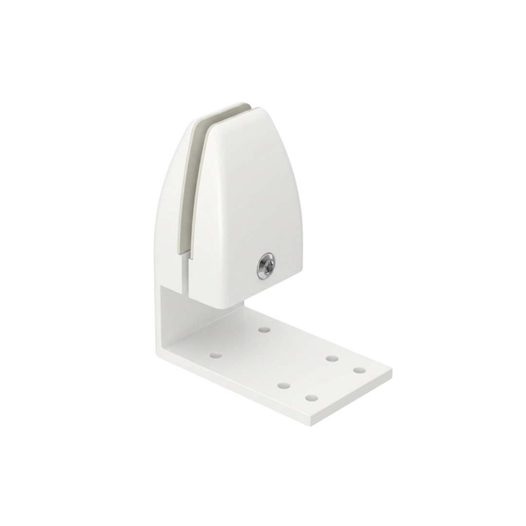 White desk screen mounting bracket for workstation privacy panels