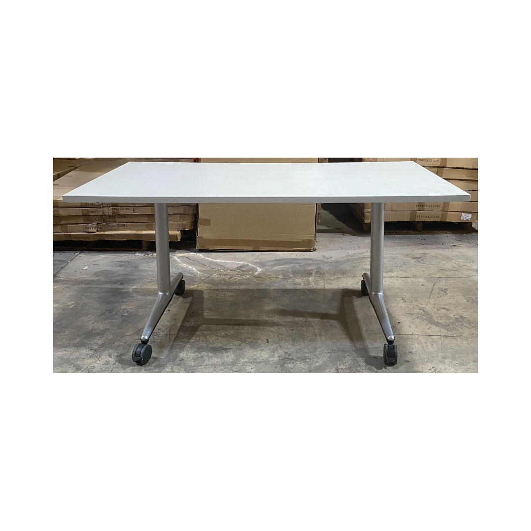 Coalesse mobile training table with white laminate top and rolling casters