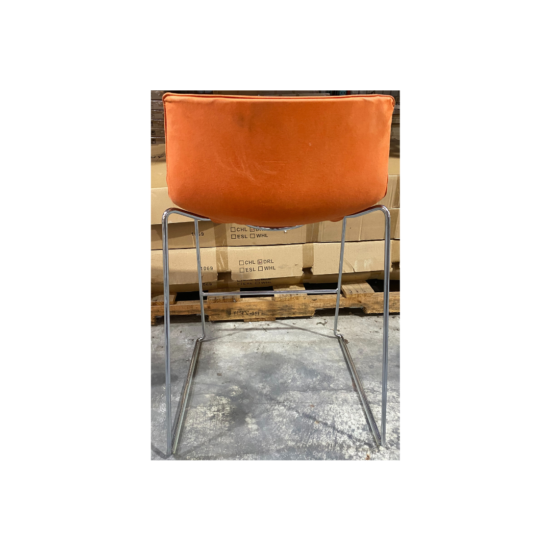 Contemporary Orange Velvet bar stool with slim chrome sled legs
