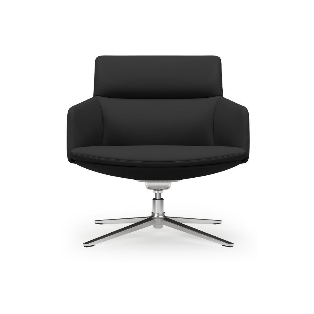 SoMa lounge chair in black upholstery with polished 4-star swivel base