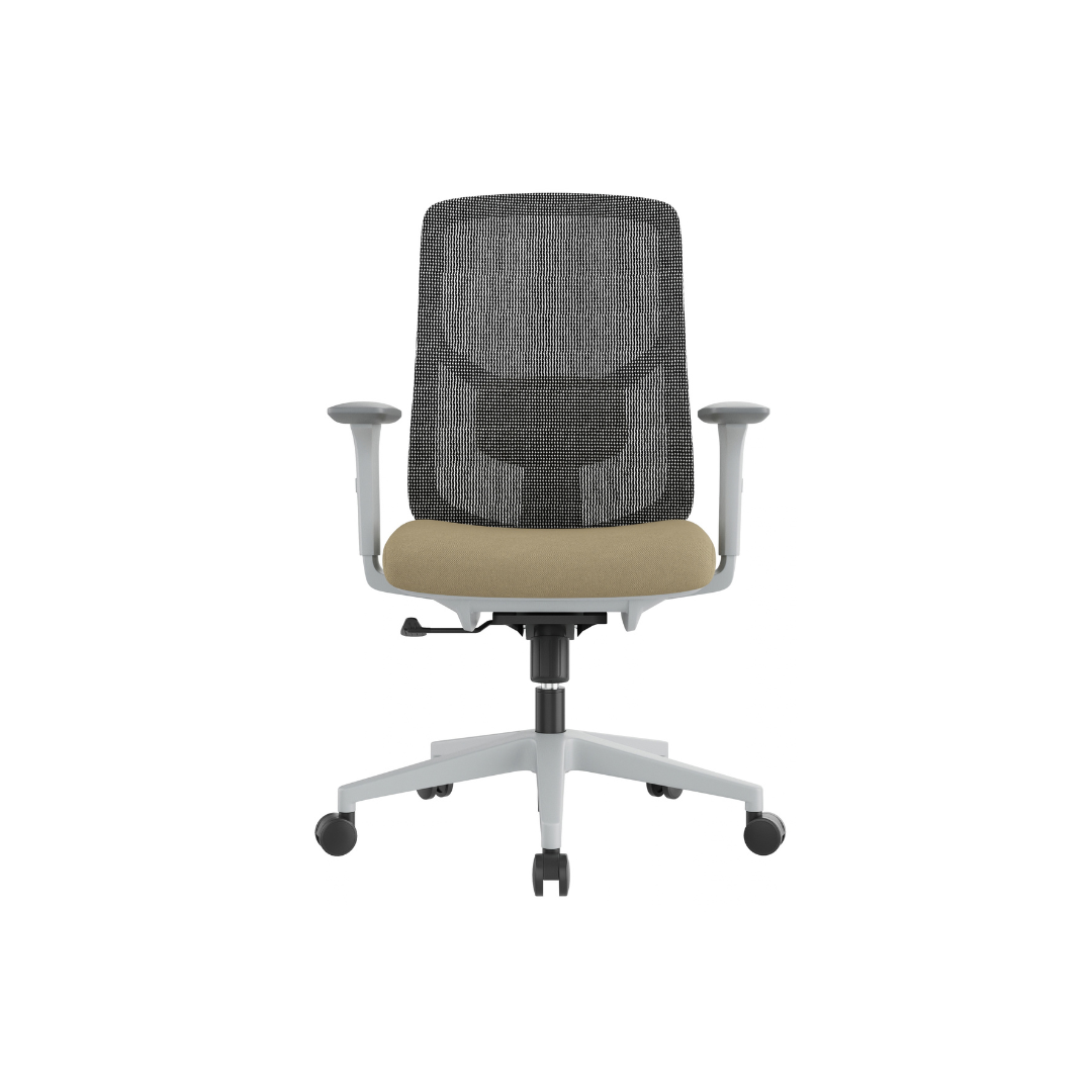 Collie light gray mesh office chair with tan upholstered seat and adjustable arms | Office Furniture | Durham NC