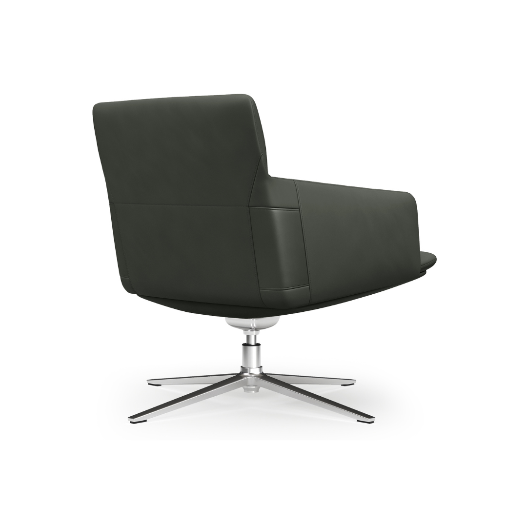 SoMa lounge chair in gray upholstery with polished 4-star swivel base