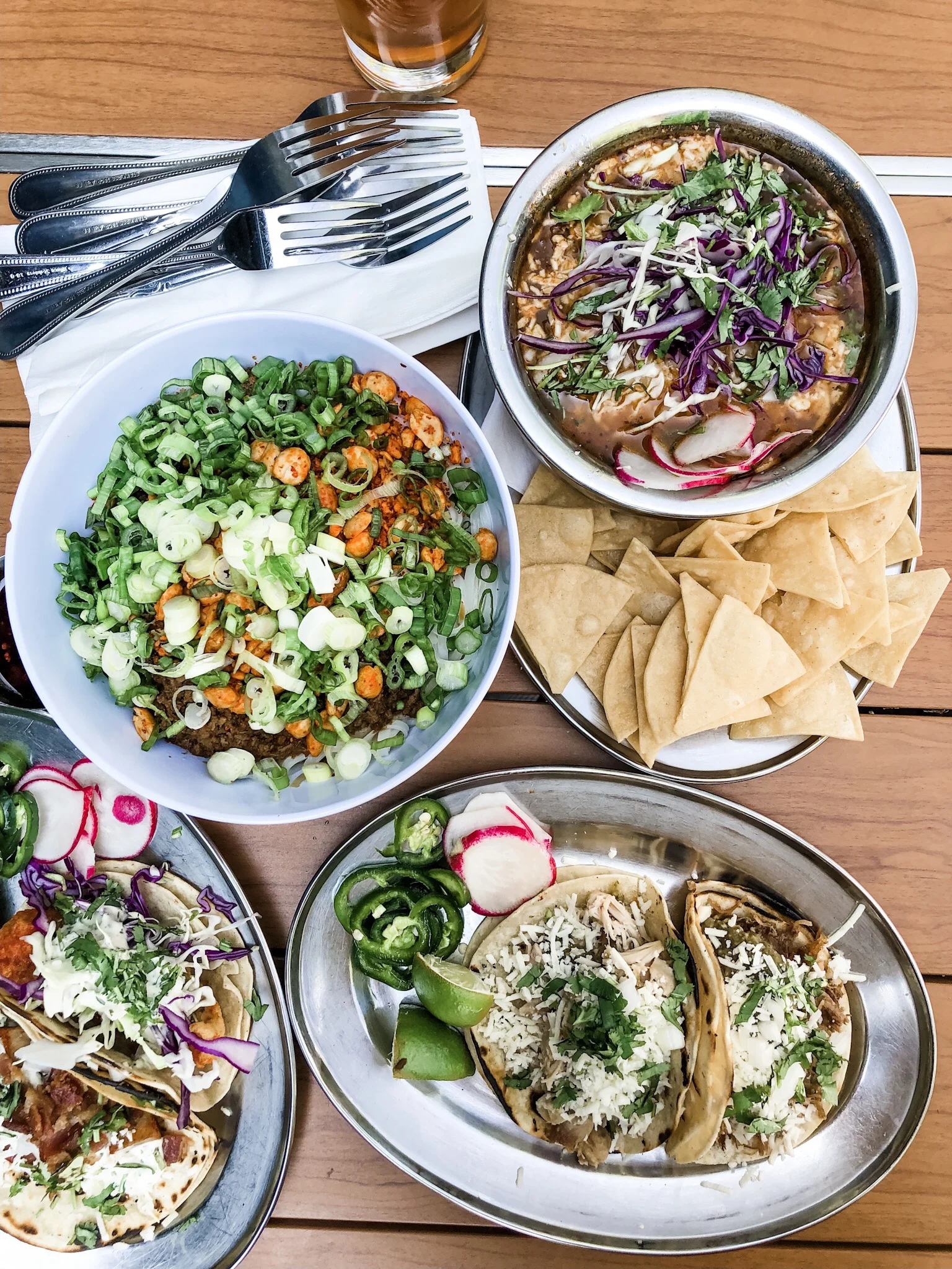 Pozole Rojo, Spicy Pork Noodles, and Tacos.