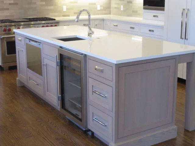 globe lights kitchen island wine fridge.JPG