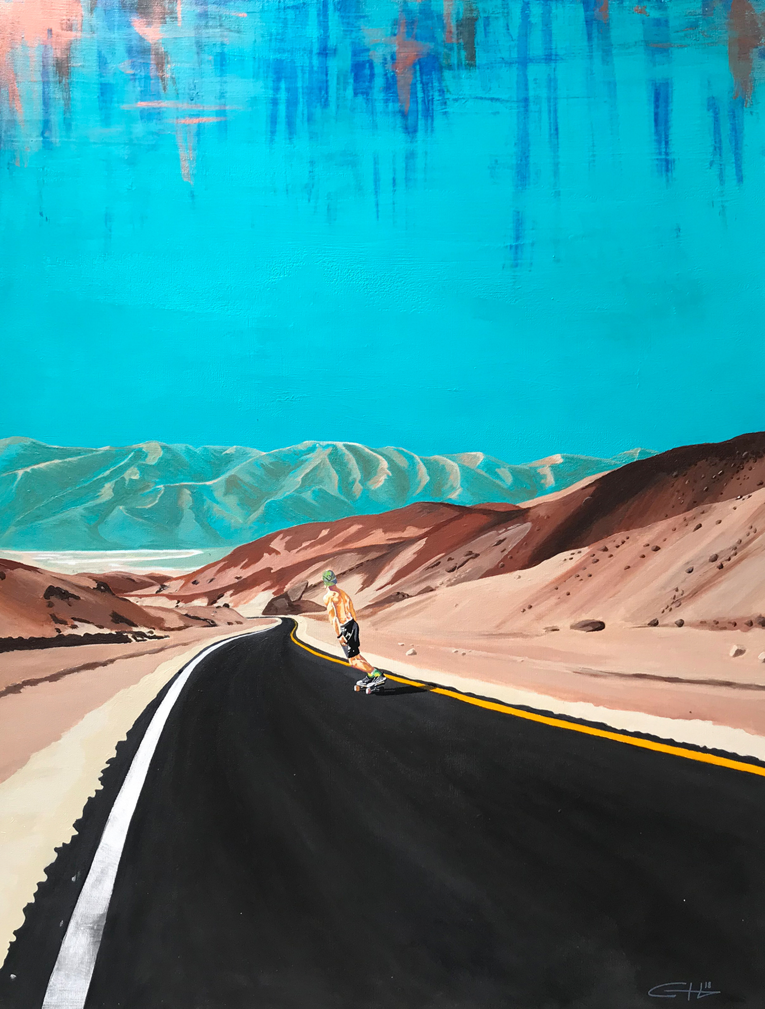 Original Death Valley Skateboarder Painting