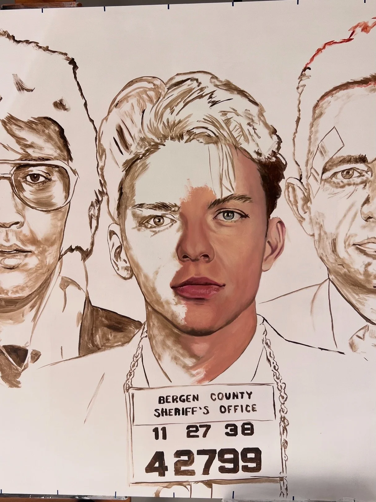 Time for the fun part! Making progress turning a black and white image into a vibrant painting using oil paint. The challenge with this piece of art is definitely creating the skin tones from scratch :) this is a portrait of Frank Sinatra when he was