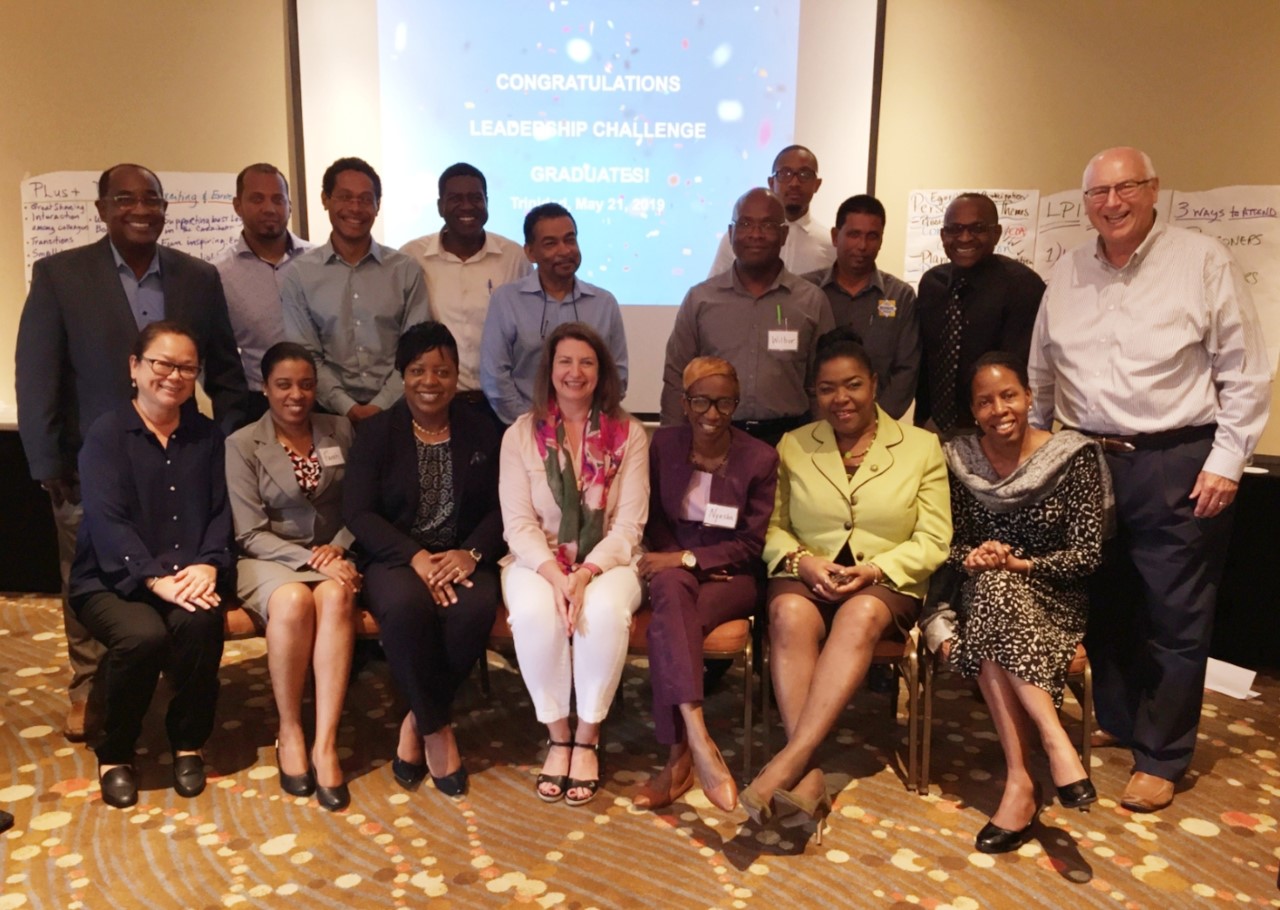 Tom Pearce and Renee Harness with the first ever Leadership Challenge Workshop grads in Trinidad (May 2019).