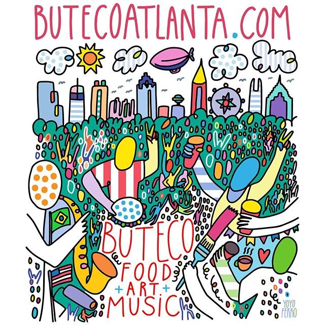 The genius @yoyoferro has donated this artwork to Buteco. Yoyo is a fellow Brazilian artist that lives in Grant Park who has been part of the backbone of Buteco&rsquo;s spirit. We love you Yoyo! 
BUTECO FEST goes live in 10 minutes with @samburchfiel
