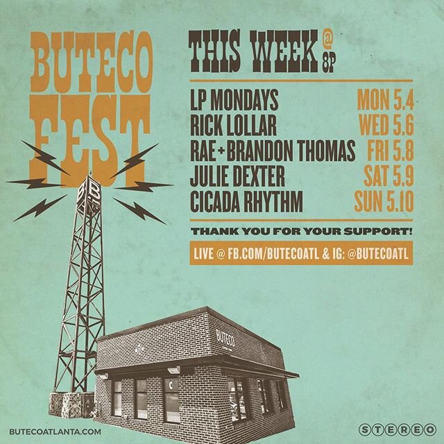 #ButecoFest marches on this week with more incredible talent from the Atlanta music community. Tune in and help support @butecoatl, it&rsquo;s staff and all of the artists featured during Buteco Fest. Tonight, it&rsquo;s @ricklollar with a solo set s