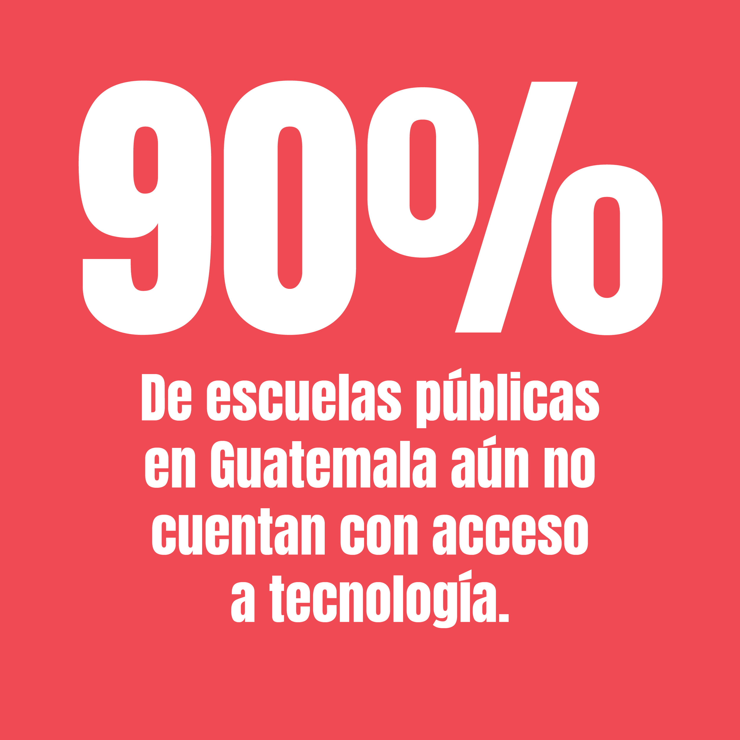  Hoy en Guatemala, hay más de 18,000 escuelas primarias públicas, de las cuales aproximadamente un 90% no tienen acceso a la tecnología. 