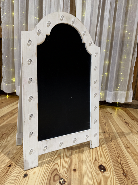 White Chalkboard Sign with Lights