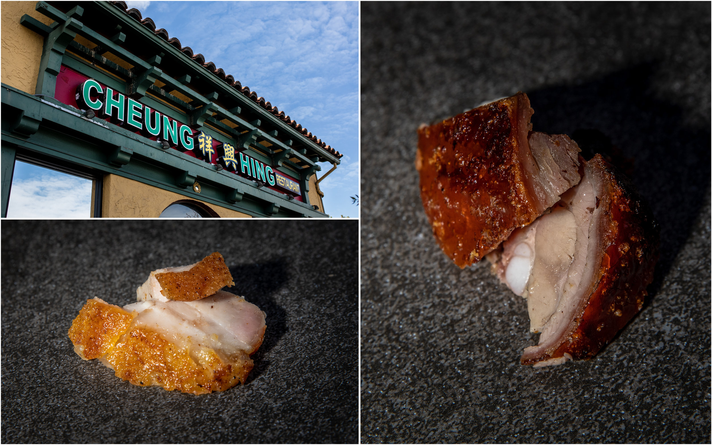 Cheung Hing Restaurant 245 El Camino Real, Millbrae, CA 94030 We decided to drive to the North Bay for our second and third stop. Half of the team waited at Koi palace and half of us went to Cheung Hing to pick up and order togo Taste: Cheung Hing Restaurant offered two different types of BBQ Pork meat. One dark and one light. The darker version was more on the salty side and the meat was not as juicy and flavorful as as the lighter version. The lighter version’s meat was much more flavorful, but the meat did not compare to Kim Tar BBQ’s. Texture: Both of the skin was nice and crispy but the lighter version meat had the fluffier skin was is important in BBQ pork. Price: This location accepts credit card and the price would be considered affordable. Verdict: Service here was relatively quick with many different options of meat. The meat and skin was overall good with the skin being the highlight. The dark one is considerably saltier if you’re into that.