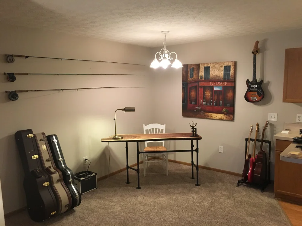 Custom black walnut desk in a customer's music room