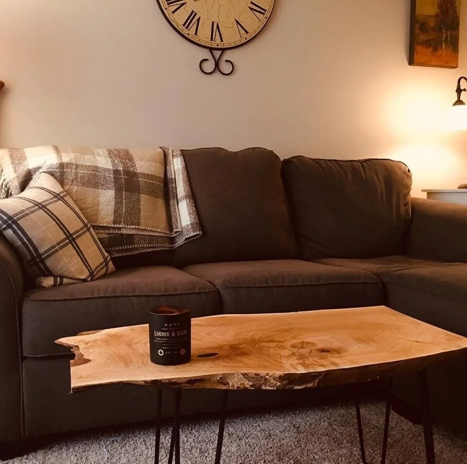 Live edge maple coffee table in a customer's home