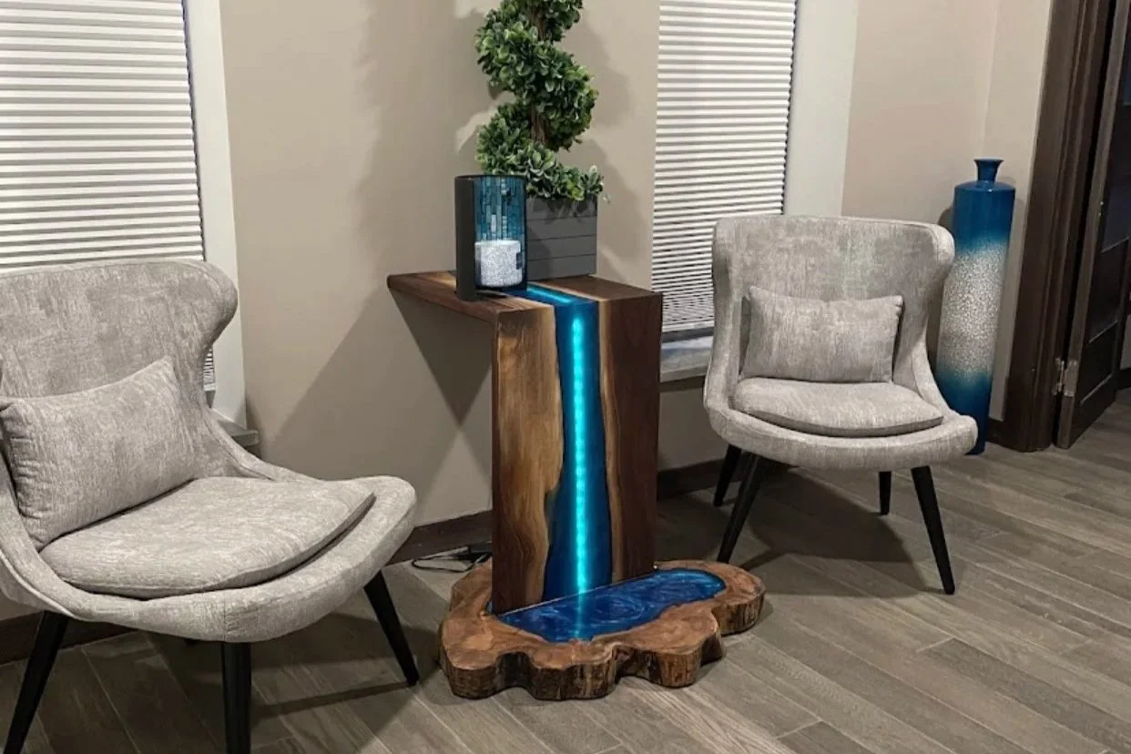 Sculptural live edge epoxy console table