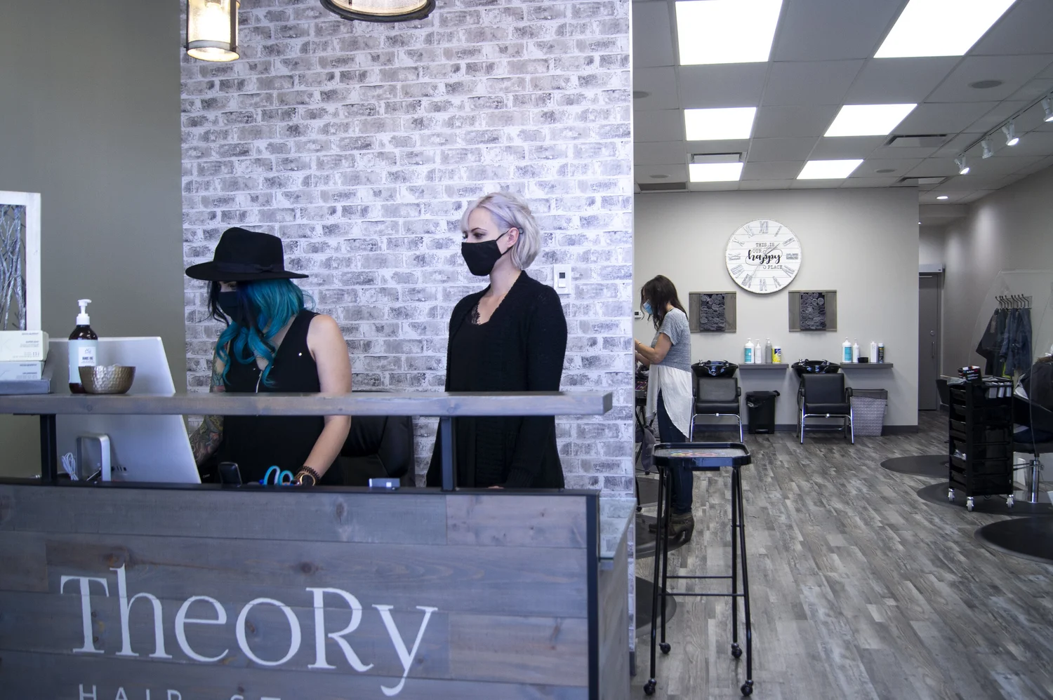 Theory Hair Studio reception and salon interior in Calgary