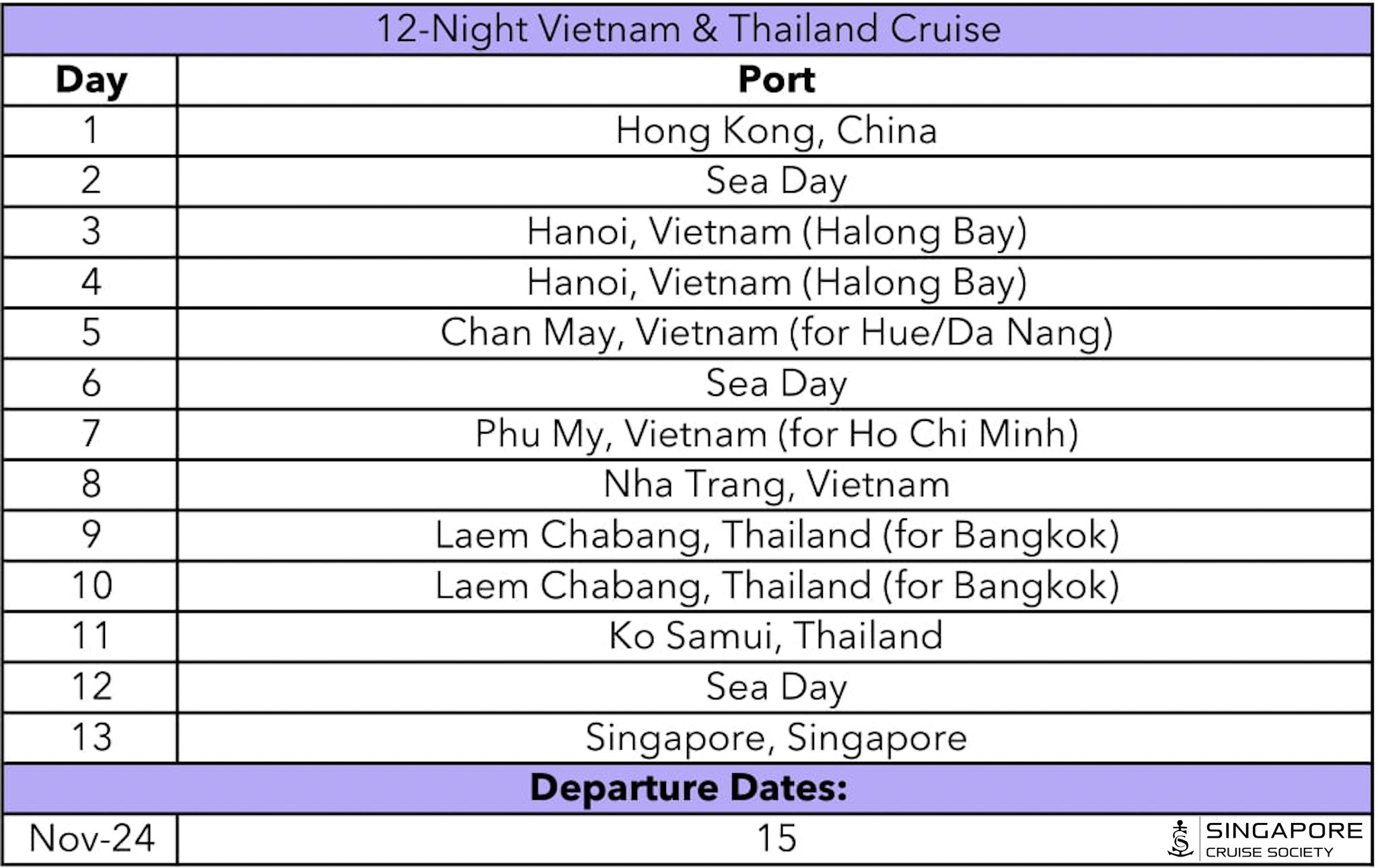  The 15 November 2024 departure from Hong Kong includes an extra call at Nha Trang, Vietnam.   PHOTO: SINGAPORE CRUISE SOCIETY  