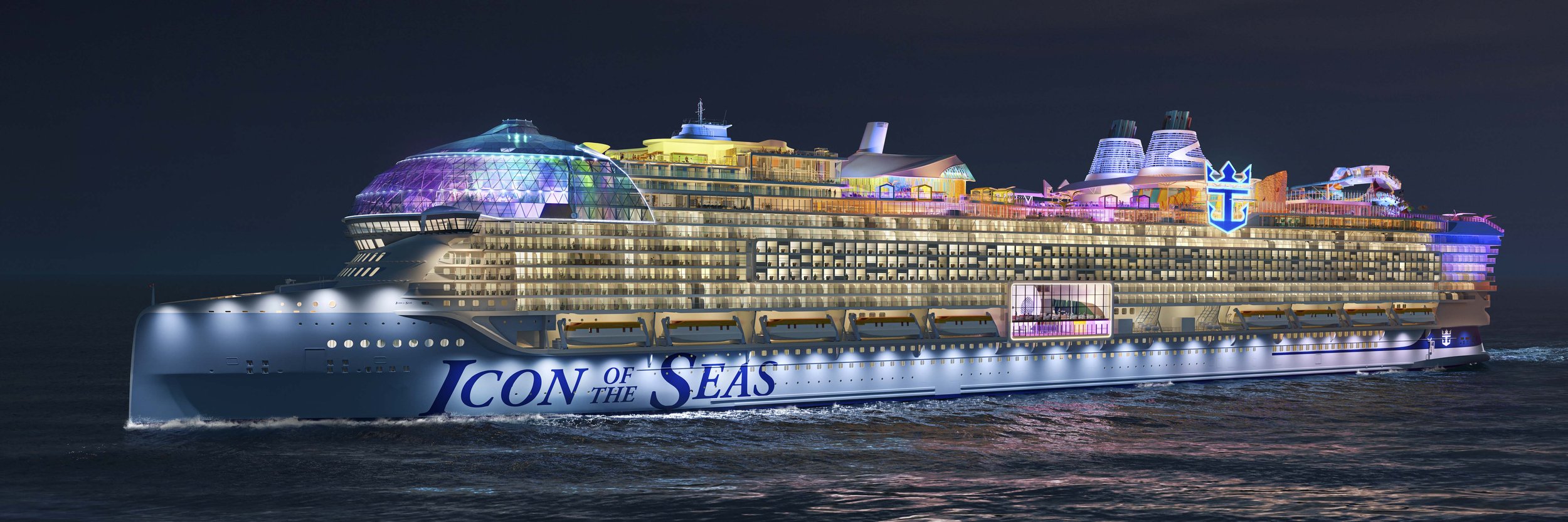 Путевки январь 2024. Самый большой круизный лайнер в мире 2023. Круизный лайнер icon of the Seas. Самый большой круизный лайнер в мире 2022. Royal Caribbean International корабли.