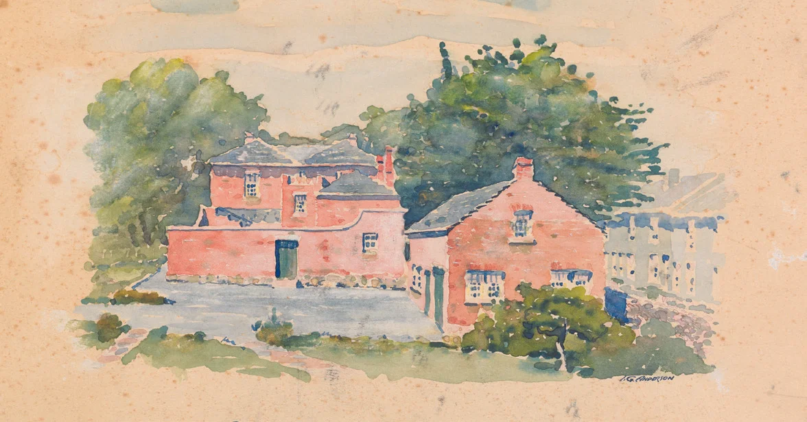 I.C. Anderson, Narryna from the north, watercolour c. 1955. Anderson was the architect for Narryna’s restoration in the 1950s