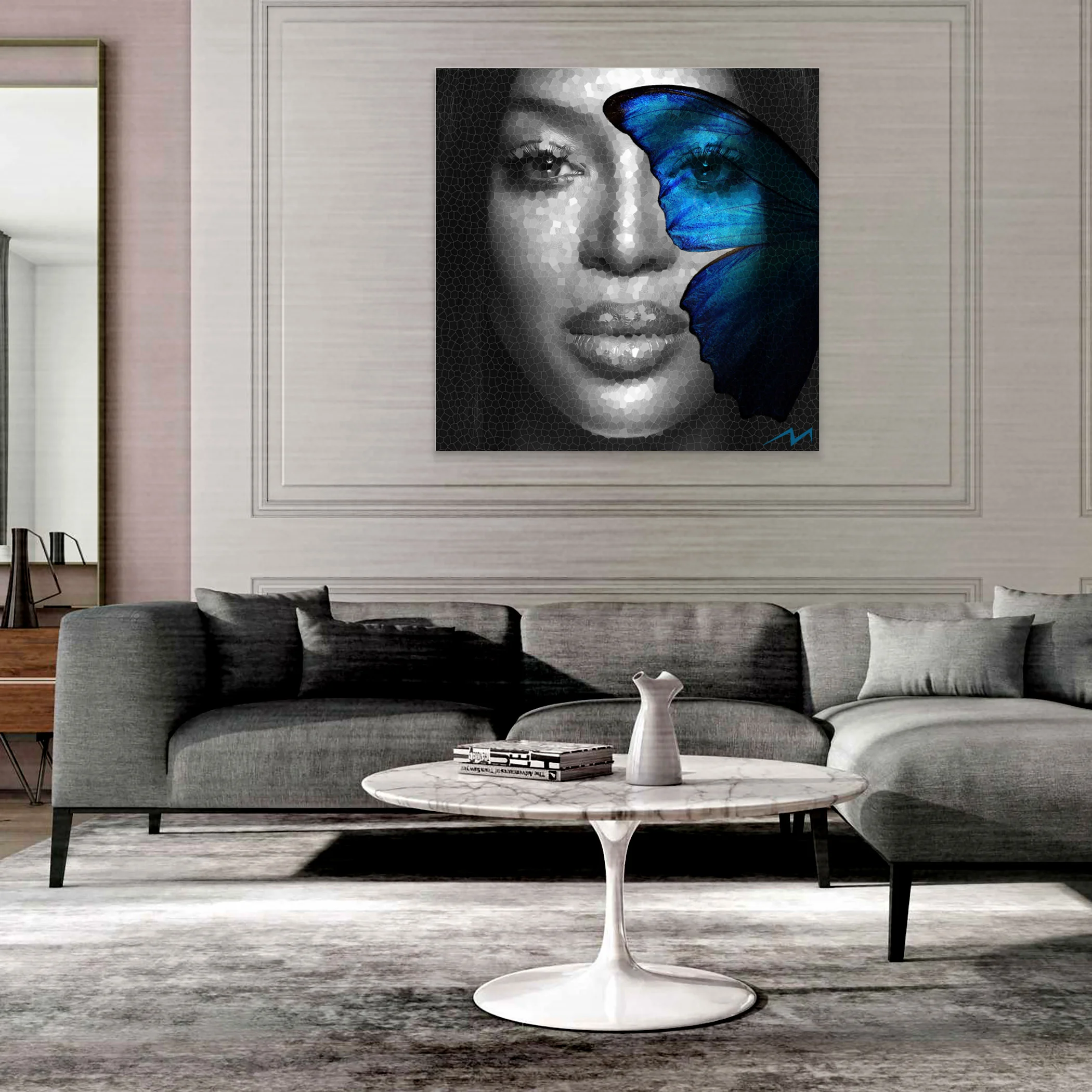 “NAOMI” - 48” x 48” Photorealism Technique on Wooden Panel, covered with Resin, Diamond Dust and 7000 Crystals.