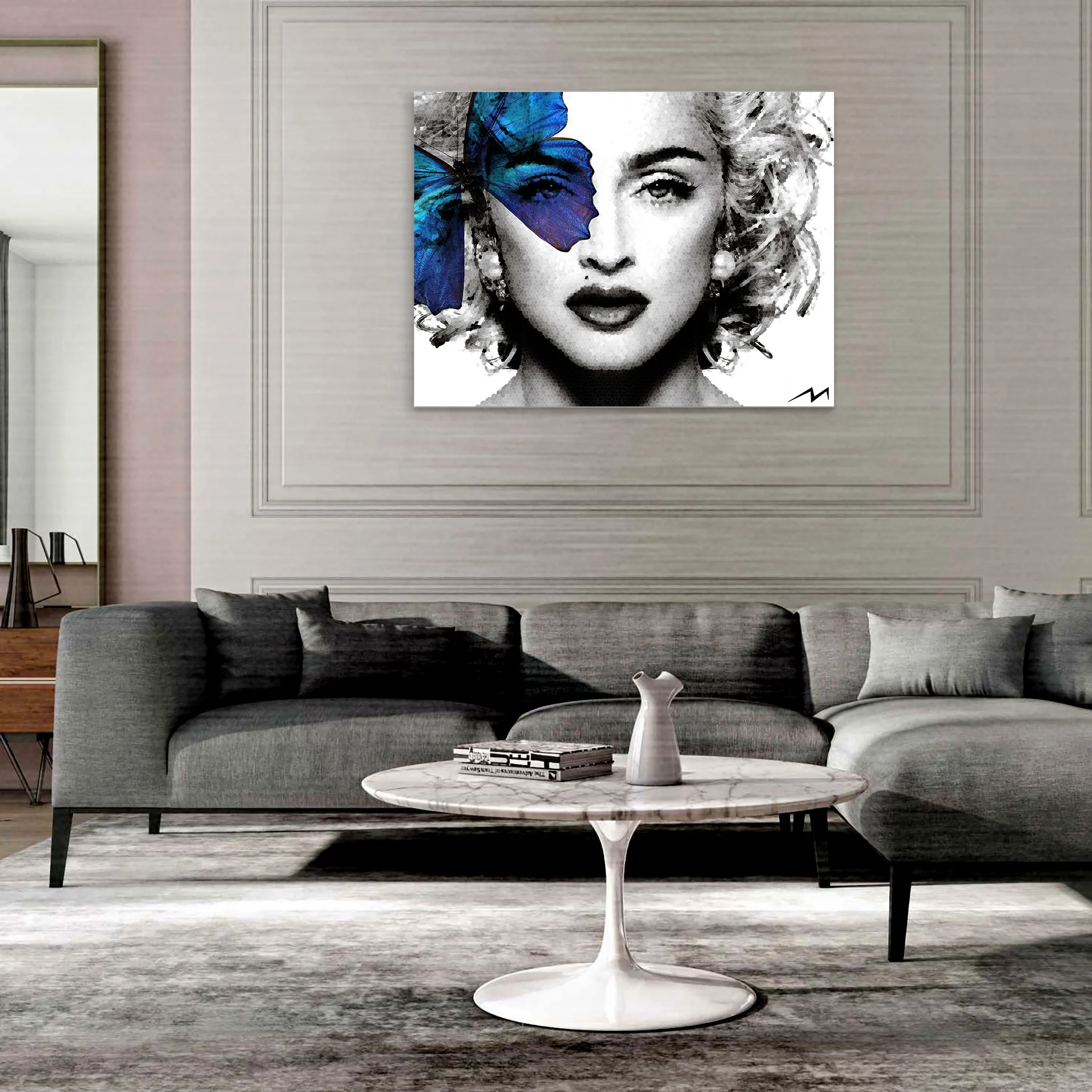 “MADONNA” - 36” x 48” Photorealism Technique on Wooden Panel, covered with Resin, Diamond Dust and 7000 Crystals.