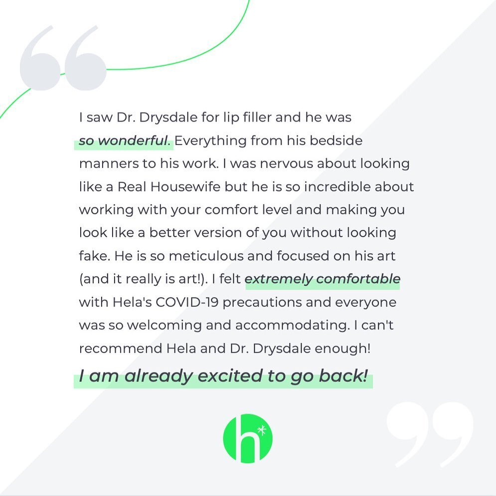 Our patients LOVE our founder and top doc, Dr. Drysdale!@JonoDrysdaleMD
⭐️⭐️⭐️⭐️⭐️
TEXT 202.333.4445 now to book your consultation! 
⠀⠀⠀⠀⠀⠀⠀⠀⠀
🏥 hēla medical spa 
📍 Georgetown  Washington DC
📲 202.333.4445 Text us!
📧 info@helaspa.com
🌏 www.hela