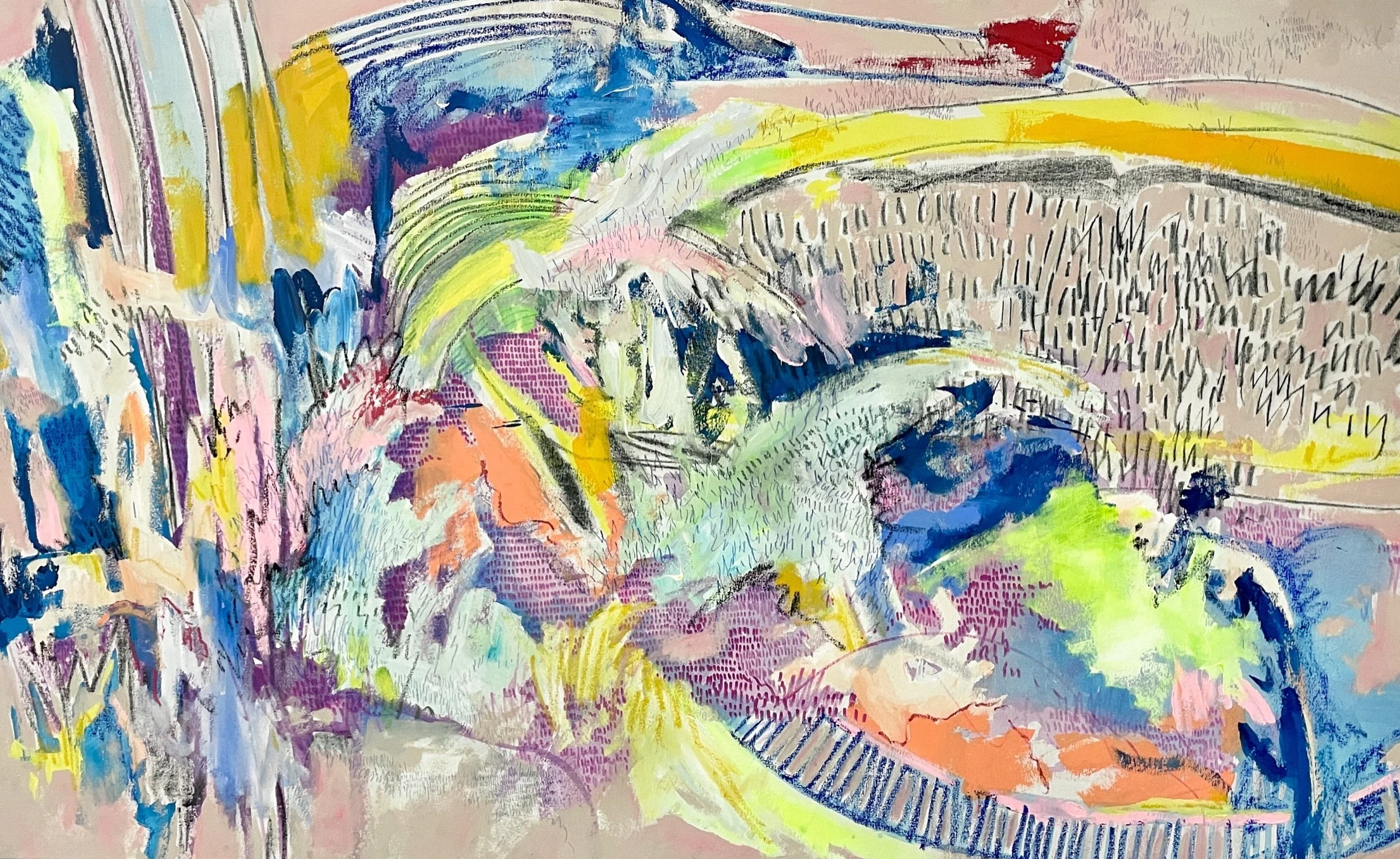 "Shuffling Portals" | Mixed media on canvas | 40in x 70in