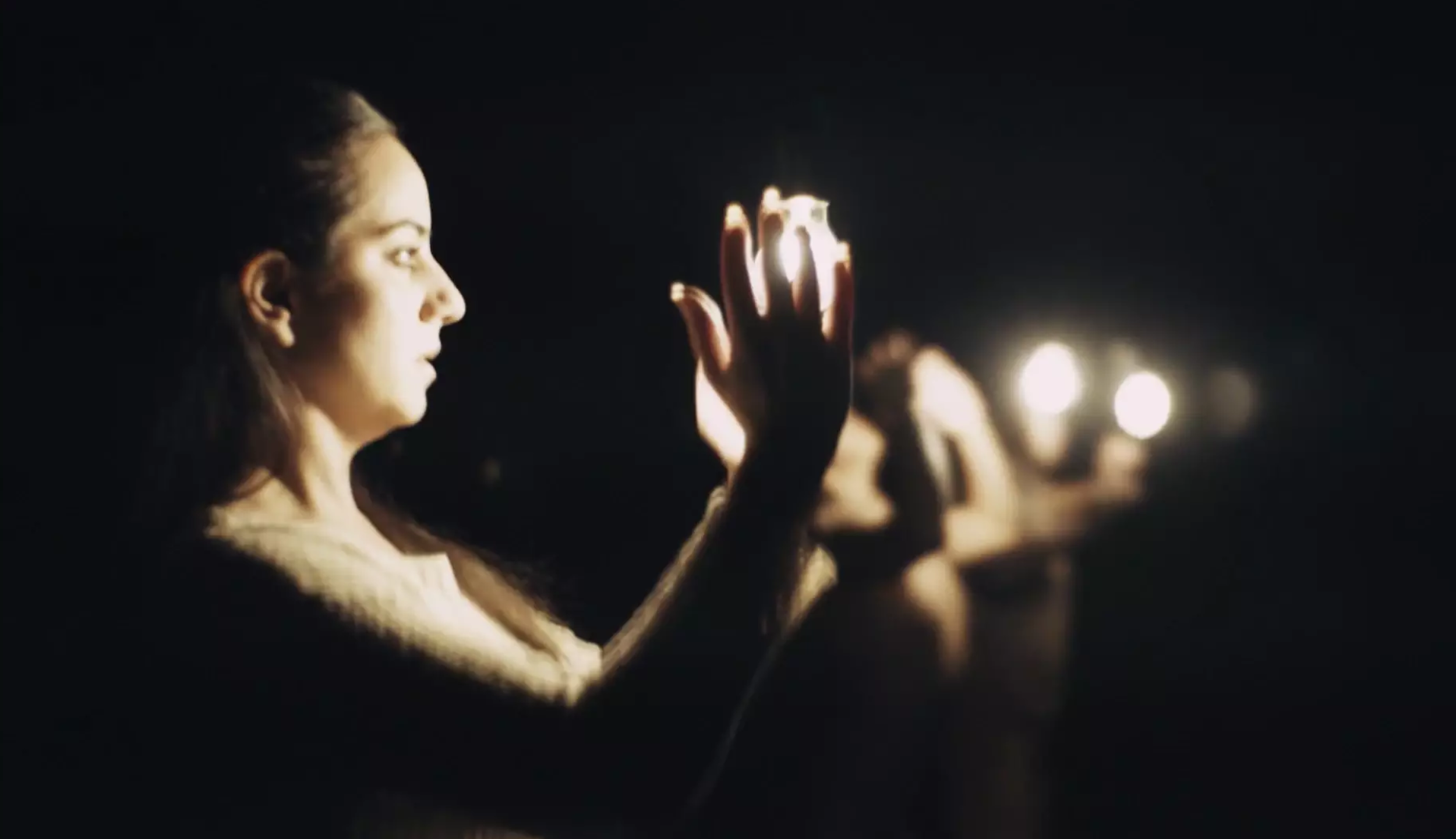 Point March 2017 Programmed lights dim to moments in the music and in turn trigger reactions from the three dancers, who look to the lights as points in space, as well as points in time, for their own personal reflection. Dancers - Nanneh Che