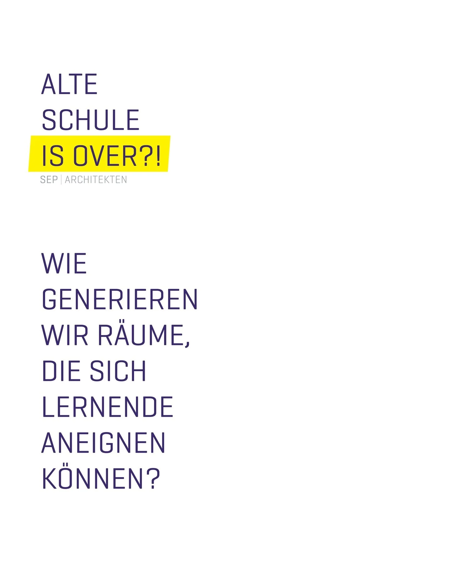 BILDUNGSBAUTEN*input

Schulen sind Basiserinnerung unserer Kindheit &ndash; sie begleiten Kinder und Jugendliche &uuml;ber viele Jahre ihres Alltags. In unseren konzeptionellen Studien, Skizzen und axonometrischen Darstellungen fragen wir, wie R&auml