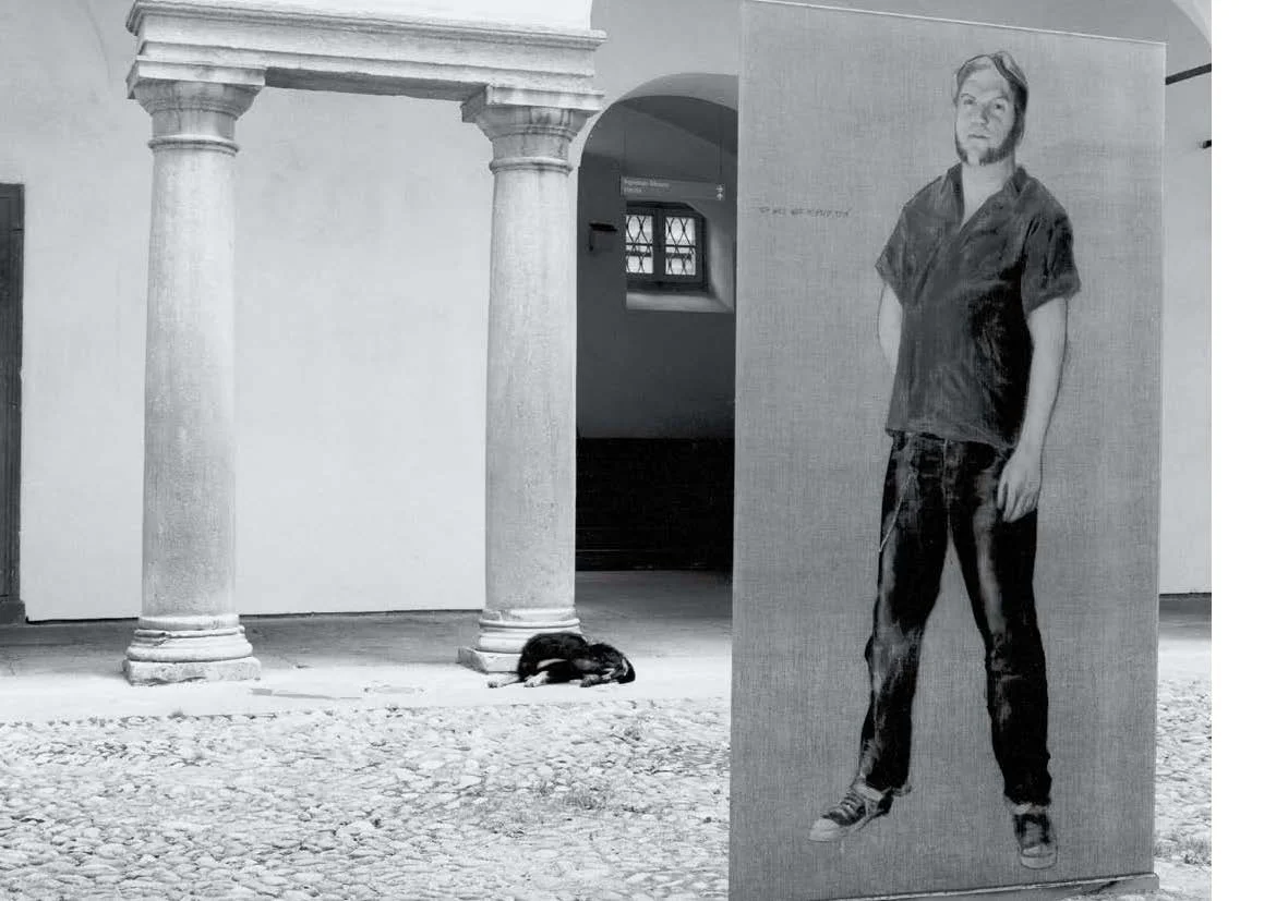 “ich will nur mensch sein” - franz bieberkopf (200x100, oil on canvas stratified in glass) and dada.