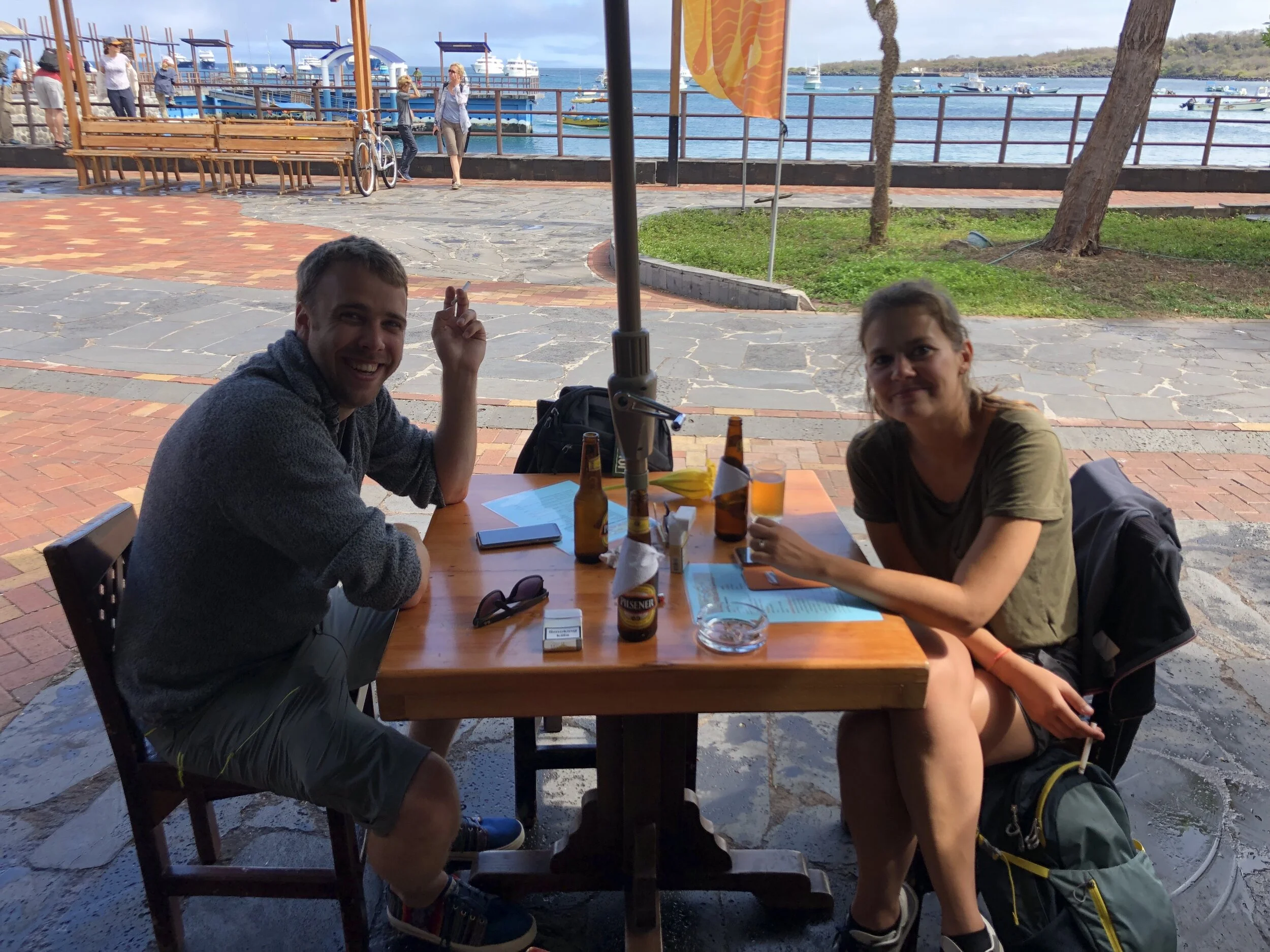 We sat down at this table for a cheeky morning beer maybe about 10am after finishing up the cruise. We ended up sitting there drinking all day until the cafe closed at 6pm. Pretty sure we even drank them out of most of their beer supply and had to s…
