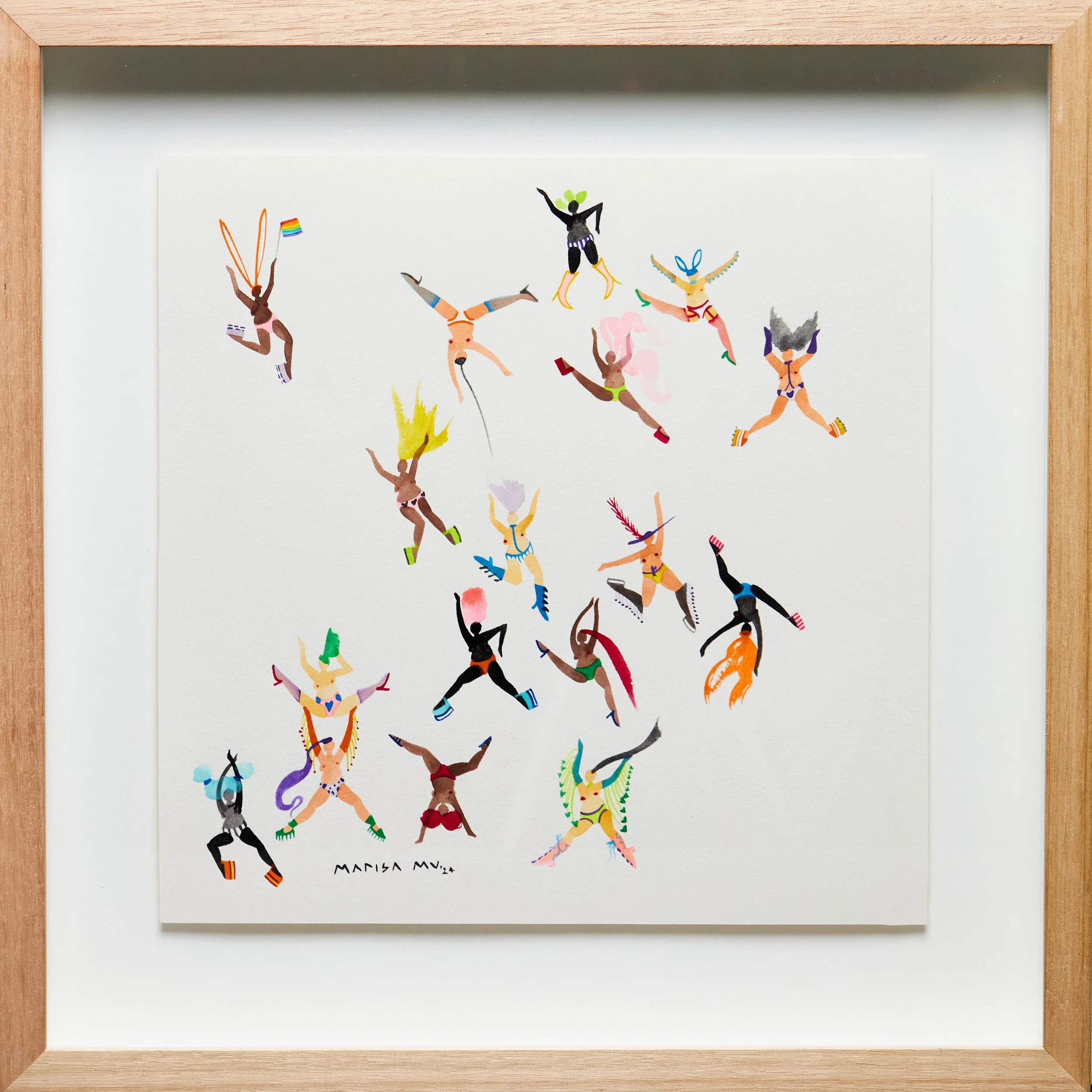 Original Marisa Mu 'DOLLMINATION' custom framed in Tasmanian Oak, 43cm x 43cm