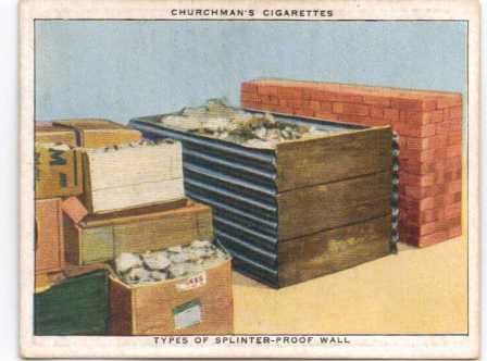 Cigarette card showing types of protection that could be used to reinforce cellars and refuge rooms against bomb splinters