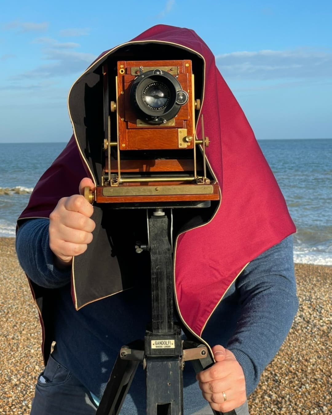 Here I am testing out the first of my traditional cotton focusing cloths with my Gandolfi 4x5&quot; Precision on a breezy day here on the south coast of England. The cloths are available to preorder at www.burleycameras.com #focusingcloth #darkcloth 