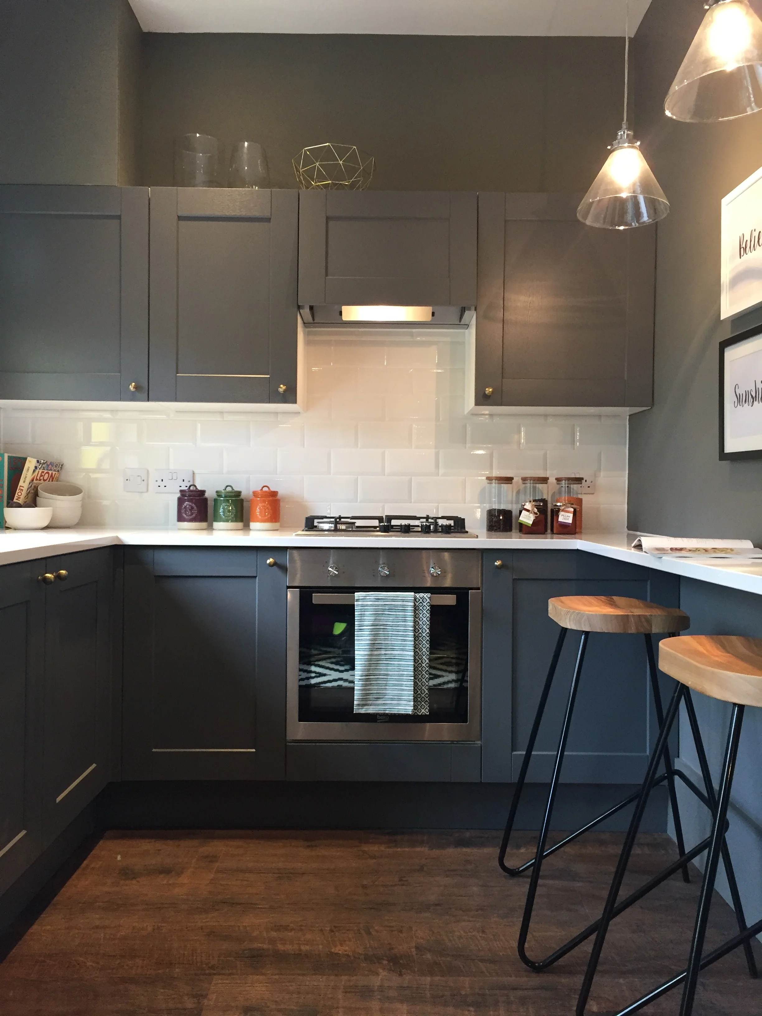 Grey shaker kitchen with breakfast bar