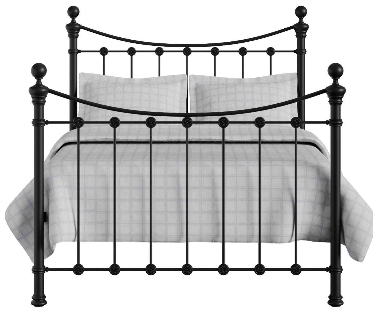 Black metal bed with high footboard