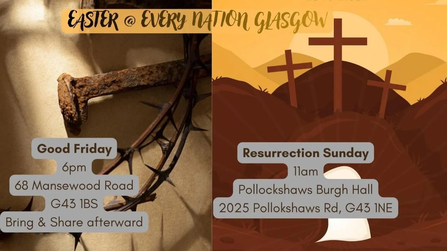 Celebrate Good Friday &amp; Easter Sunday with us on April 3 &amp; 5! 🙌🙏

We will be meeting this Holy Weekend at two different venues: 68 Mansewood Road on Friday and Pollockshaws Burgh Hall on Sunday. 

See you there 👋