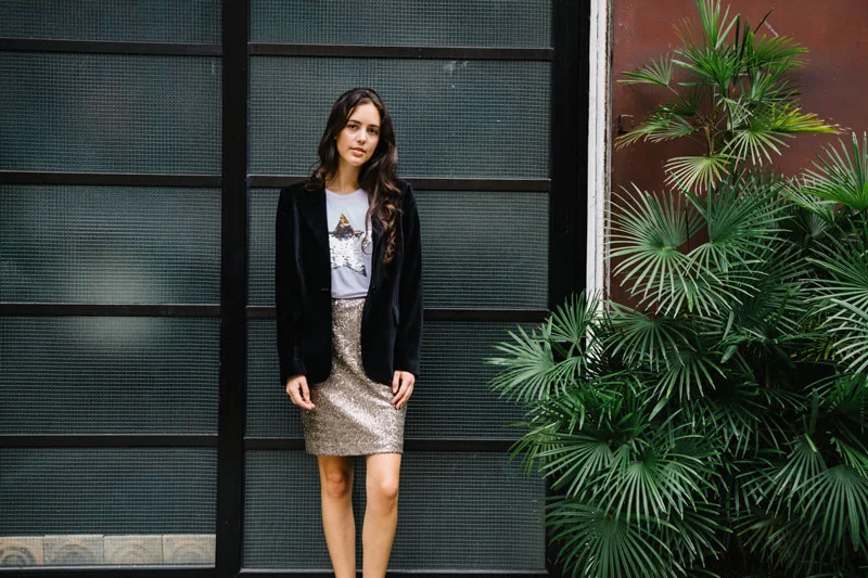 SILVER SEQUINED MINI SKIRT: HK$900 For those ‘shine bright like a diamond’ days … BLACKY VELVET JACKET: HK$1200 100 % cotton. Matching velvet wide-leg pants can be ordered for a pant suit – tribute to the one and only YSL! … T-SHIRT Not for sale, sorry!