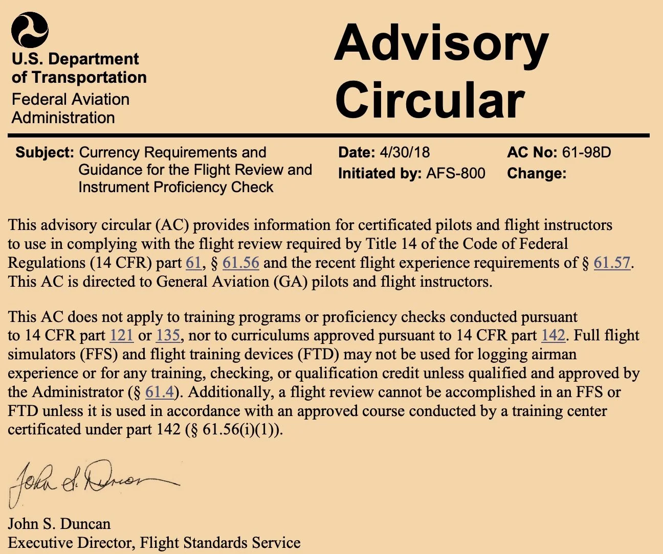 Come prepared! Download and review the information on this Advisory Circular, your instructor will use it!