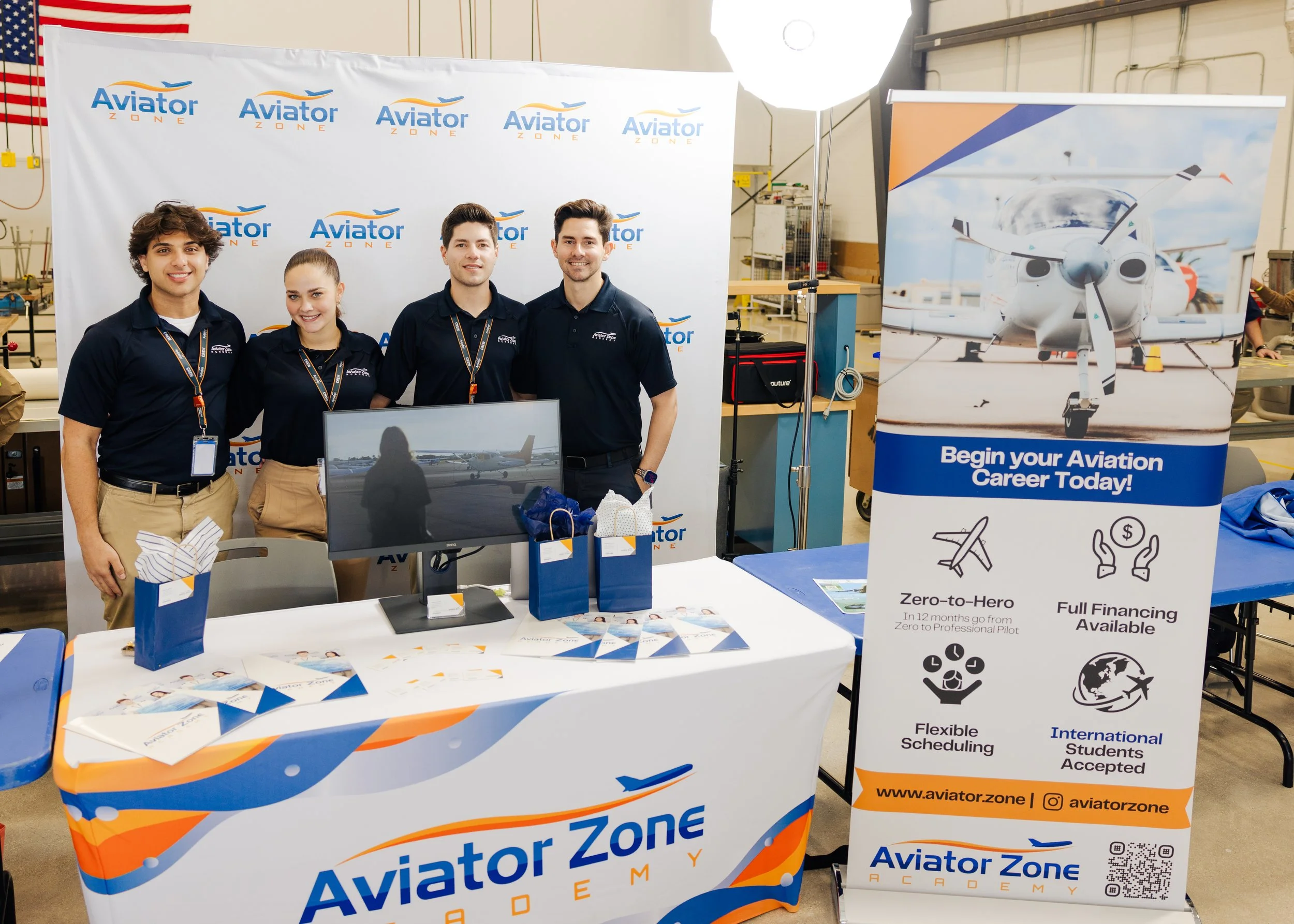 Aviator Zone team at the wings and wheels event hosted at Broward College in North Perry Airport.